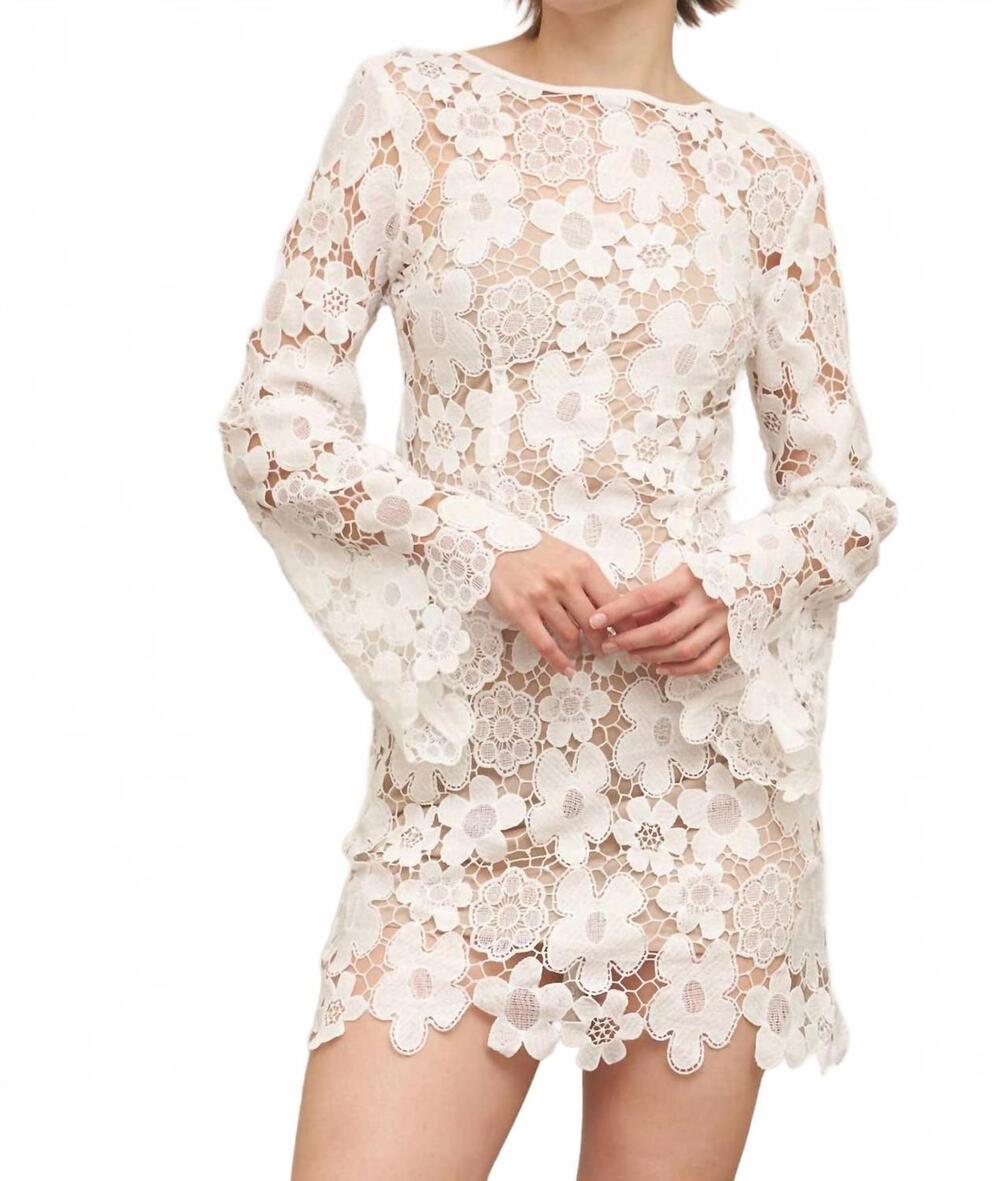 NEW EN CREME floral lace bell sleeve mini dress in white